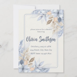 Boho Blå Blommig Pampasgräs Inbjudan