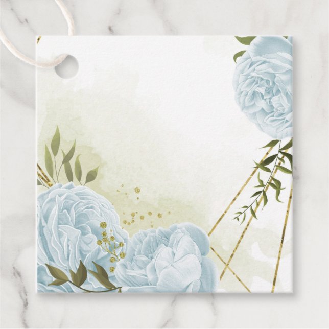 Boho blå blommor gröna blad botanisk gåvor etiketter (Framsida)