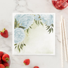 Boho blå blommor gröna blad botaniska  pappersservett