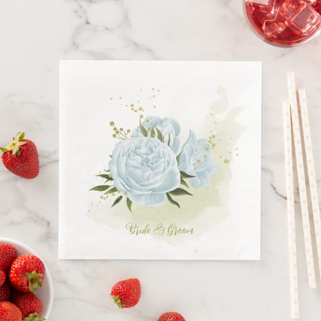 Boho blå blommor gröna blad botaniska  pappersservett (Insitu)