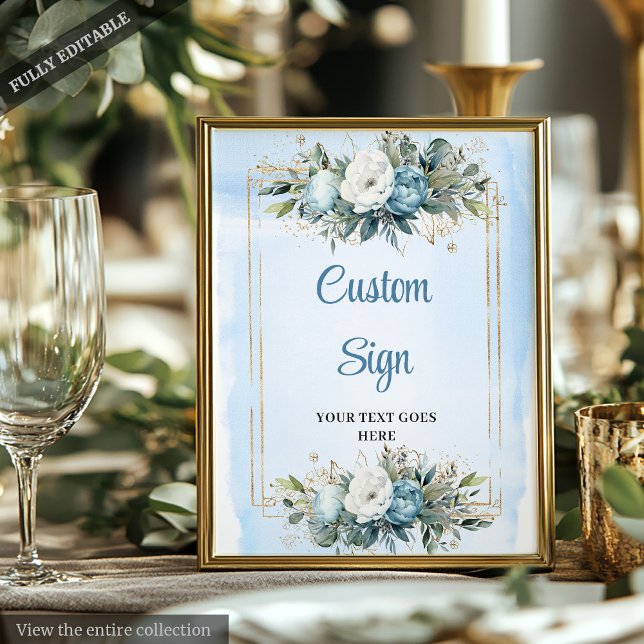 Boho Blå Eukalyptus Guld Ram Gör-det-själv Bröllop Poster (Boho Blue Eucalyptus Gold Frame DIY Wedding Sign

)