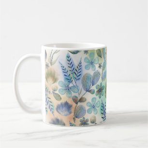Boho Blå Grön Whimsical Blommig Botanisk Kaffemugg