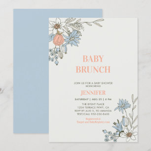 Boho Blå & Korall Blommig Baby Brunch Shower Inbjudningar