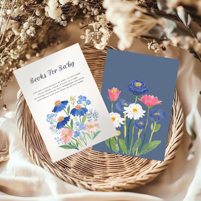 Boho Blå Kornblomma Äng Böcker för Babyfirande Tilläggskort (Skapare uppladdad)