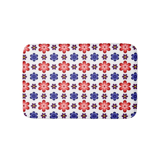 Boho Blå Lila Röda Blommor Liten Badrumsmatt Badrumsmatta (Framsidan)