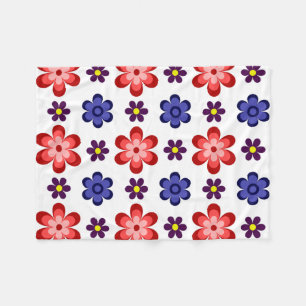 Boho Blå Lila Röda Blommor Liten Fleecefilt
