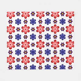 Boho Blå Lila Röda Blommor Medium Fleecefilt
