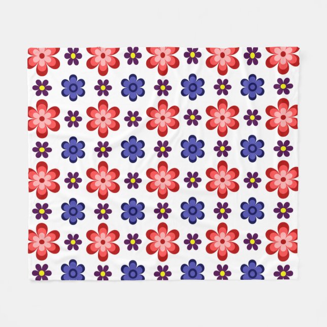 Boho Blå Lila Röda Blommor Medium Fleecefilt (Framsidan (Horisontell))