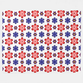 Boho Blå Lila Röda Blommor Stor Flanellfilt Fleecefilt