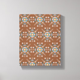 Boho Blå Mandala Handritad Konst Brun Canvastryck