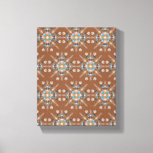 Boho Blå Mandala Handritad Konst Brun Canvastryck