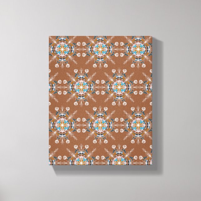 Boho Blå Mandala Handritad Konst Brun Canvastryck (Framsida)