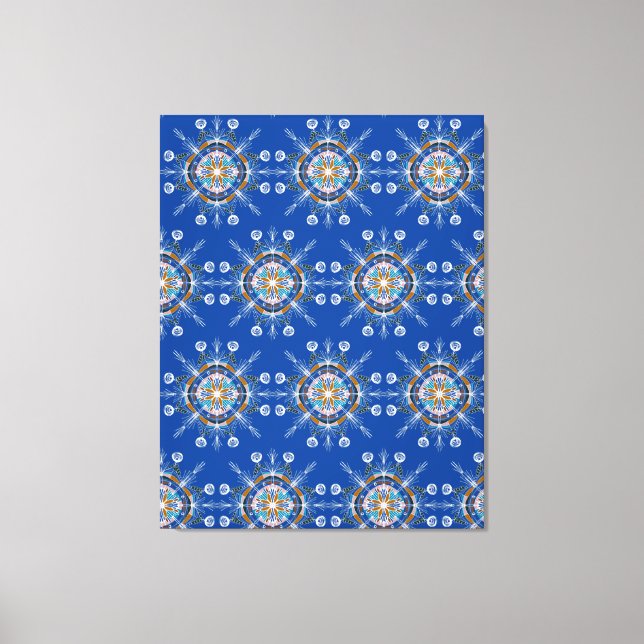 Boho Blå Mandala Handritad Konst Canvastryck (Framsida)