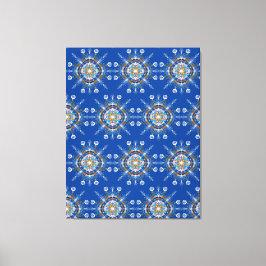 Boho Blå Mandala Handritad Konst Canvastryck
