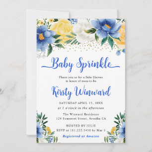 Boho Blå och Gula Sommarblommor Baby Sprinkle Inbjudningar