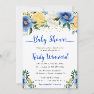 Boho Blå och Gula Sommarblommor Bebis Shower Inbjudningar