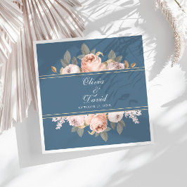 Boho Blå och Rosafärgade Peonior Bröllop Pappersservett