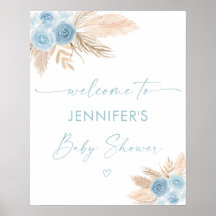 Boho Blå Pampasgräs Baby Shower Välkomstskylt