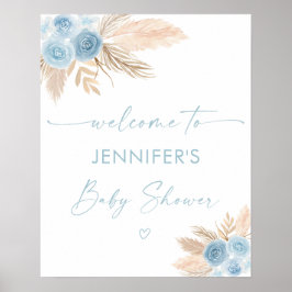 Boho Blå Pampasgräs Baby Shower Välkomstskylt Poster