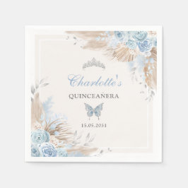 Boho Blå Silver Quinceanera Miss Quince 15 Pappersservett