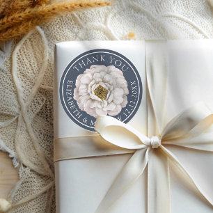 Boho Blå & Vit Blommig Bröllopspresent Runt Klistermärke