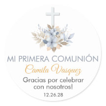 Boho Blåa blommor på spanska First Heliga Communio