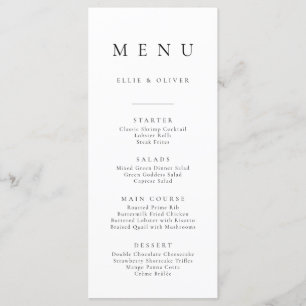 Boho Black and White Minimalist Simple Flat Menu Meny