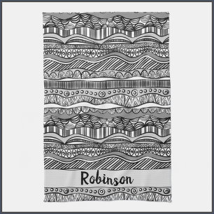 Boho Black and White Tribal Print Kökshandduk
