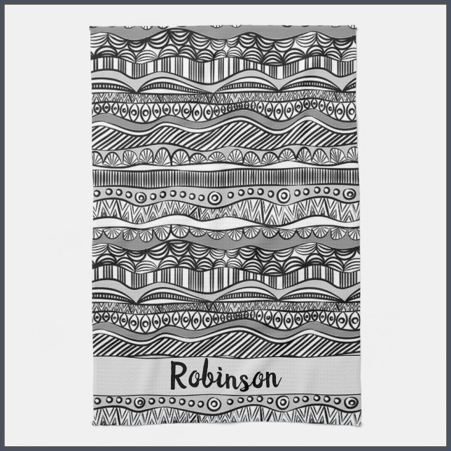 Boho Black and White Tribal Print Kökshandduk (Skapare uppladdad)