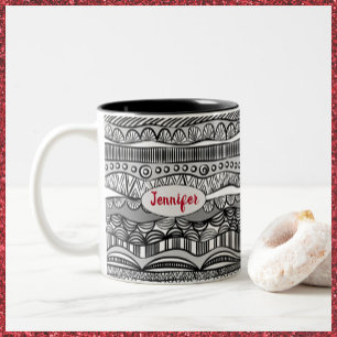 Boho Black and White Tribal Print Two-Tone Coffee Två-Tonad Mugg