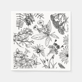 Boho Black and White Wildblomma Pappersservett
