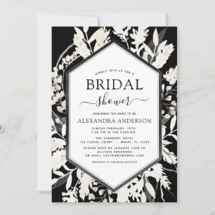 Boho Black Beige Botanical Möhippa Inbjudningar