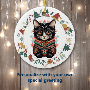 Boho Black Cat i Vintersöt jul Julgransprydnad Keramik