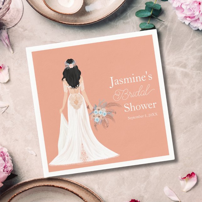 Boho Black Hair Bride with Flowers Pappersservett (Skapare uppladdad)