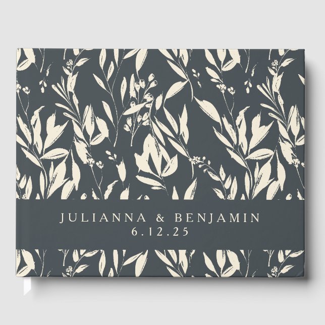 Boho Black Hand plockade Blommigt Bröllop Anpassni Gästböcker (Framsida)