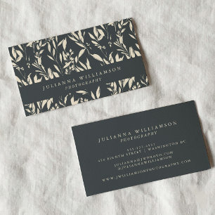 Boho Black Hand plockade Blommigt Professionell Visitkort