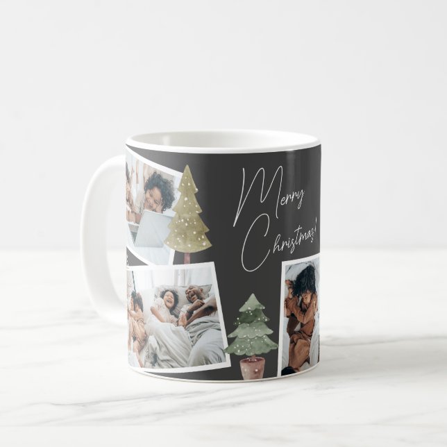 Boho Black jul Photo Collage Gräs Träd Kaffemugg (Framsida vänster)