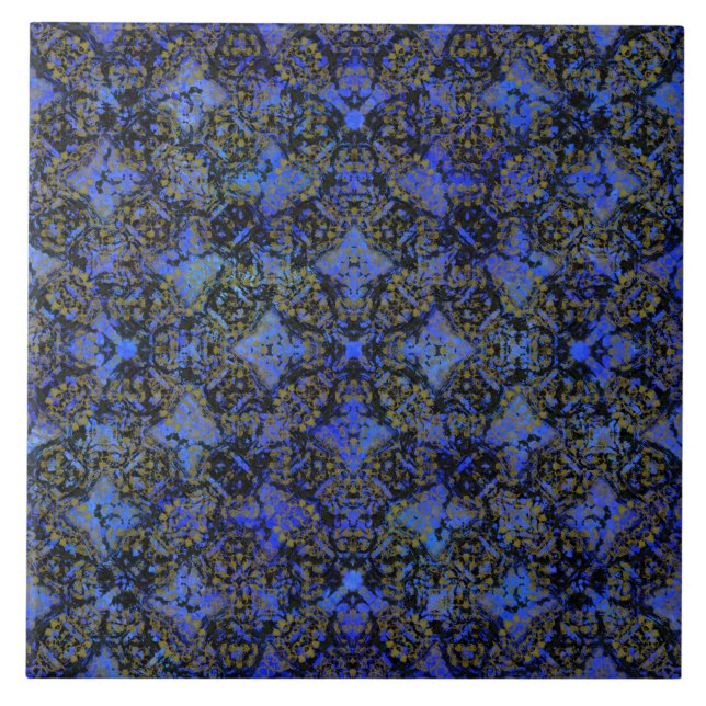 Boho Black och Blue Diamond Mönster Kakelplatta (Framsidan)