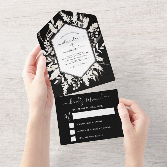 Boho Black White Beige Botanical Bröllop OSA (Tearaway)