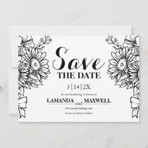 Boho Black & White Solros Bouquet Handfixing Spara Datumet