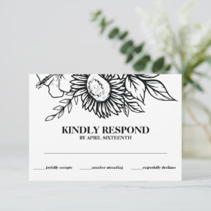 Boho Black & White Solros Bouquet Handfixing Tilläggskort