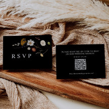Boho Black Wildblommes Bröllop OSA QR-kodkort
