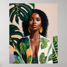 Boho Black Woman Botanical Porträtt