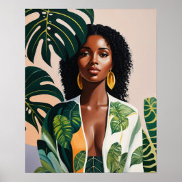 Boho Black Woman Botanical Porträtt Poster