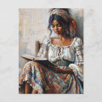 Boho Black Woman Reading Bohemian Vykort