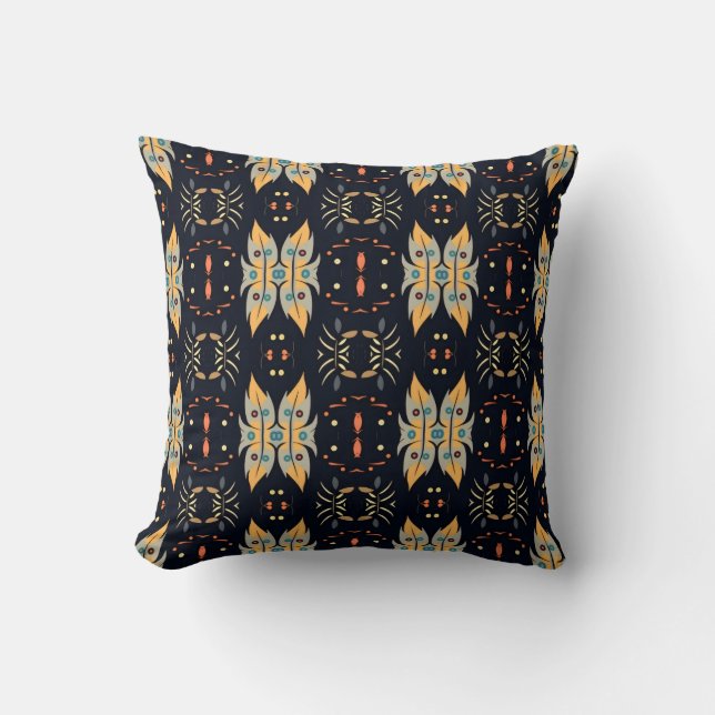 Boho blad gul senap och blå kudde (Framsida)