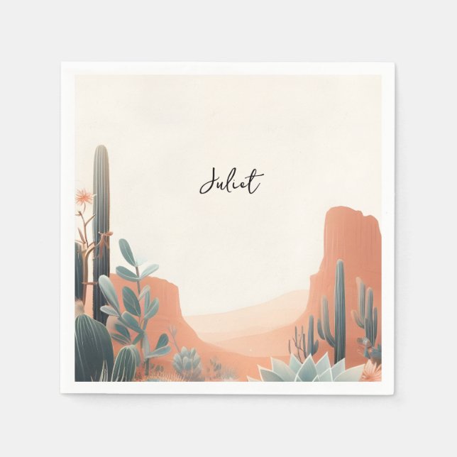 Boho blad öken kaktusar suckulent bröllopsfest pappersservett (Framsidan)