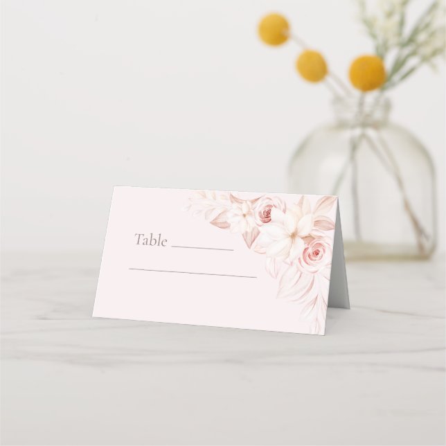 Boho Blek Rosa Blommigt Bröllop Place Card Placeringskort (Framsida)