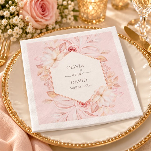 Boho Bleka Rosa Rosor Bröllopsservetter Pappersservett (Boho Pale Pink Roses Wedding Napkins)