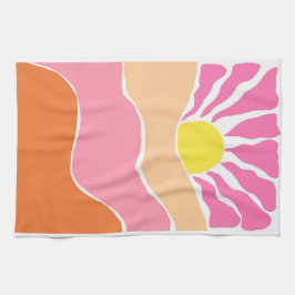 Boho blekrosa och orange solnedgång kökshandduk